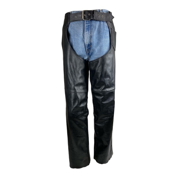 Steer Brand Women’s Blk Leather Motorcycle Biker Chaps Riding Pants - Picture 3 of 16